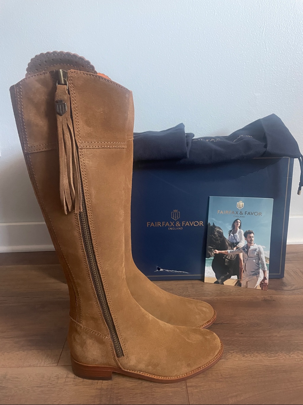New Fairfax And Favor Tan Suede Regina Tall Riding Boots Size 37